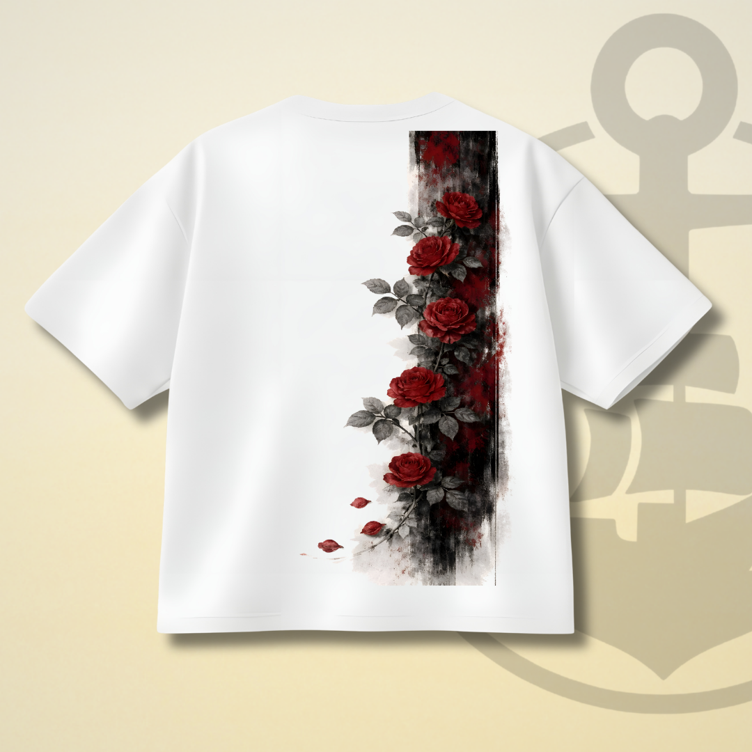 CRIMSON ROSES DROP SHOULDER SHIRT